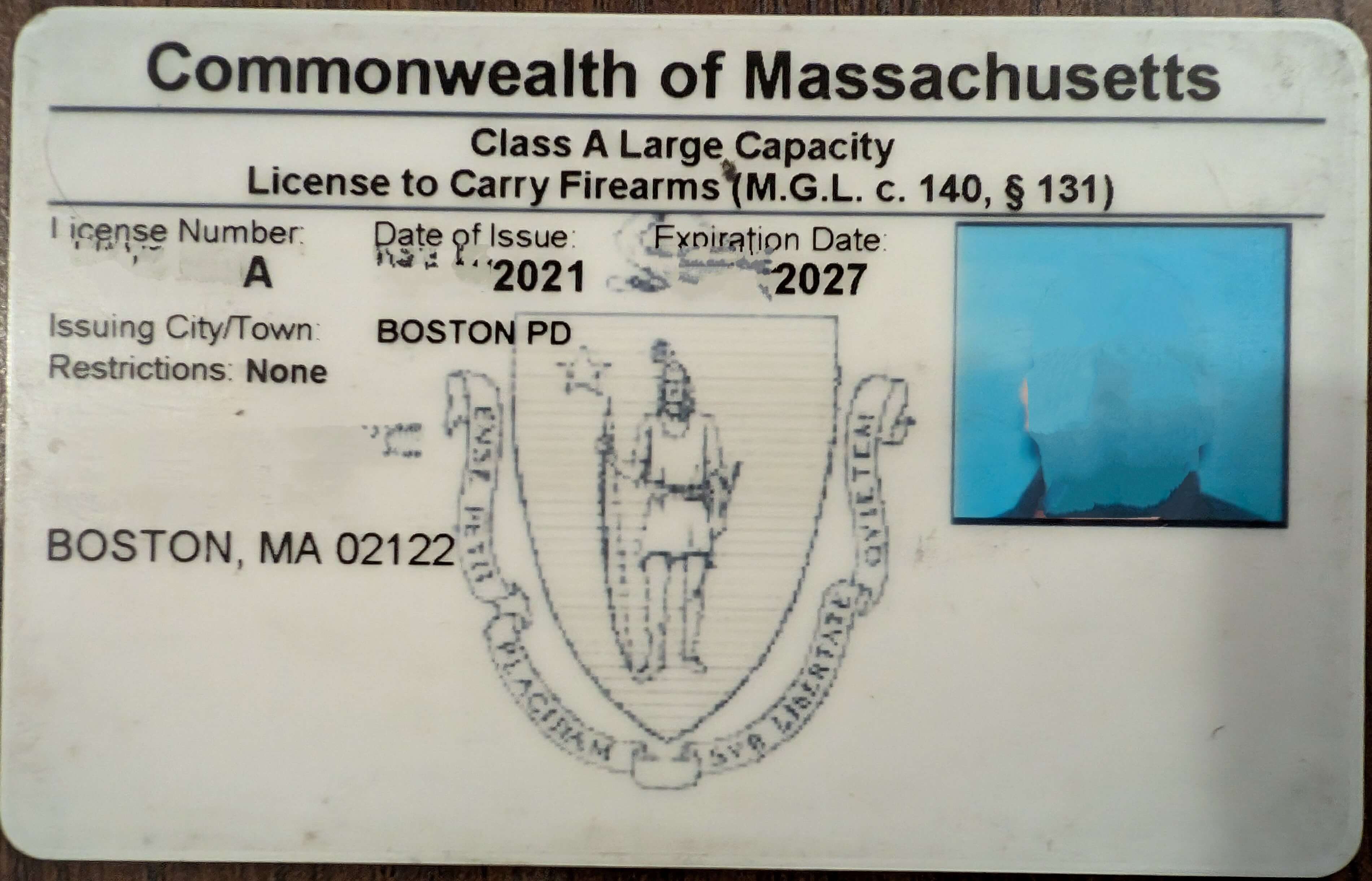 Massachusetts license to carry issued by Boston PD